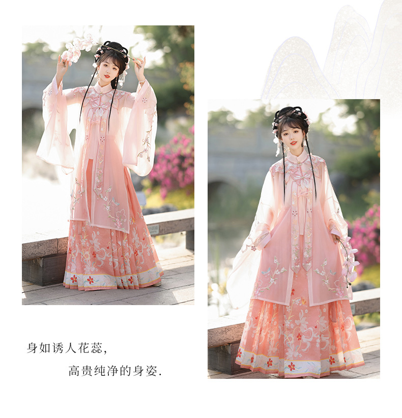 New original pink Mingzhi heavy industry embroidery cloud shoulder stand collar long skirt horse face skirt Hanfu women spring summer(pic12)