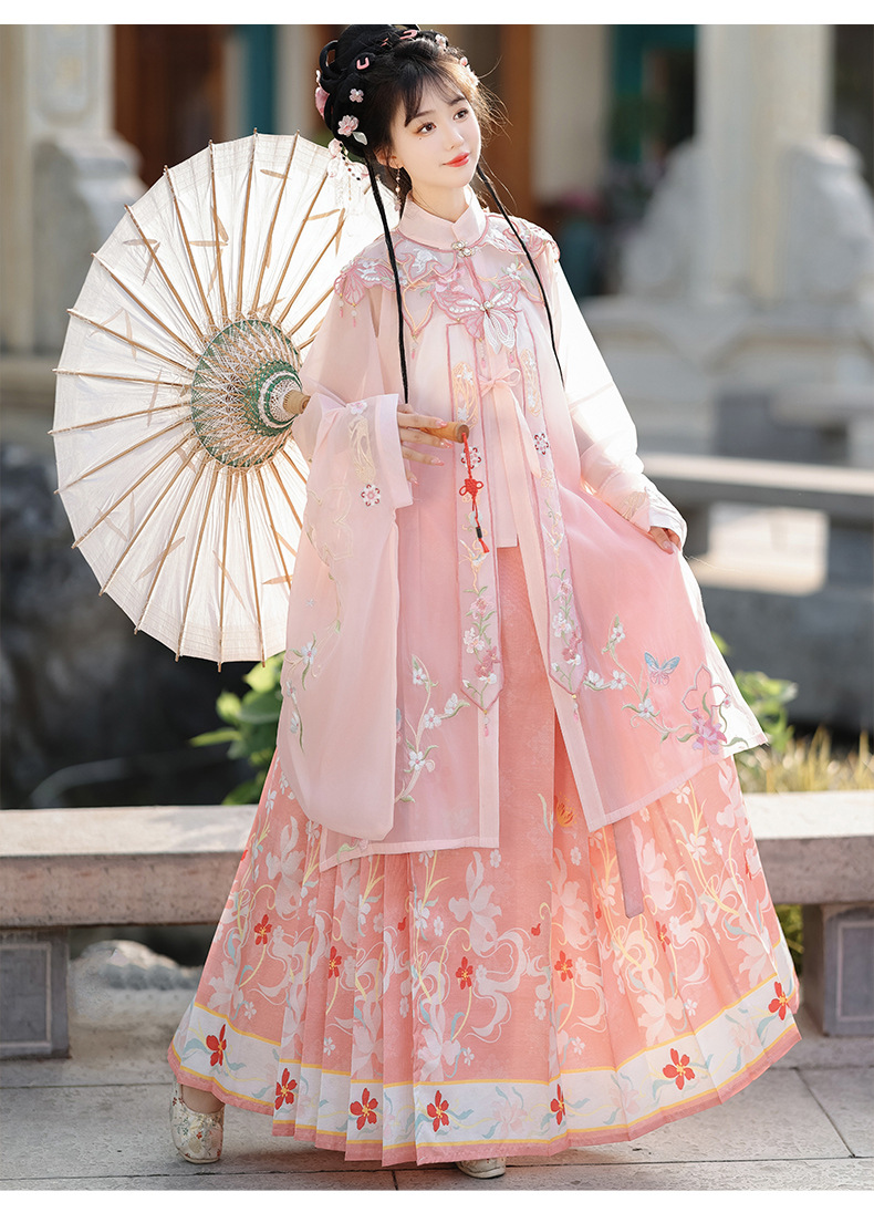 New original pink Mingzhi heavy industry embroidery cloud shoulder stand collar long skirt horse face skirt Hanfu women spring summer(pic10)