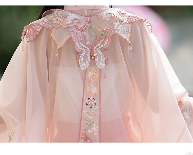 New original pink Mingzhi heavy industry embroidery cloud shoulder stand collar long skirt horse face skirt Hanfu women spring summer(pic11)