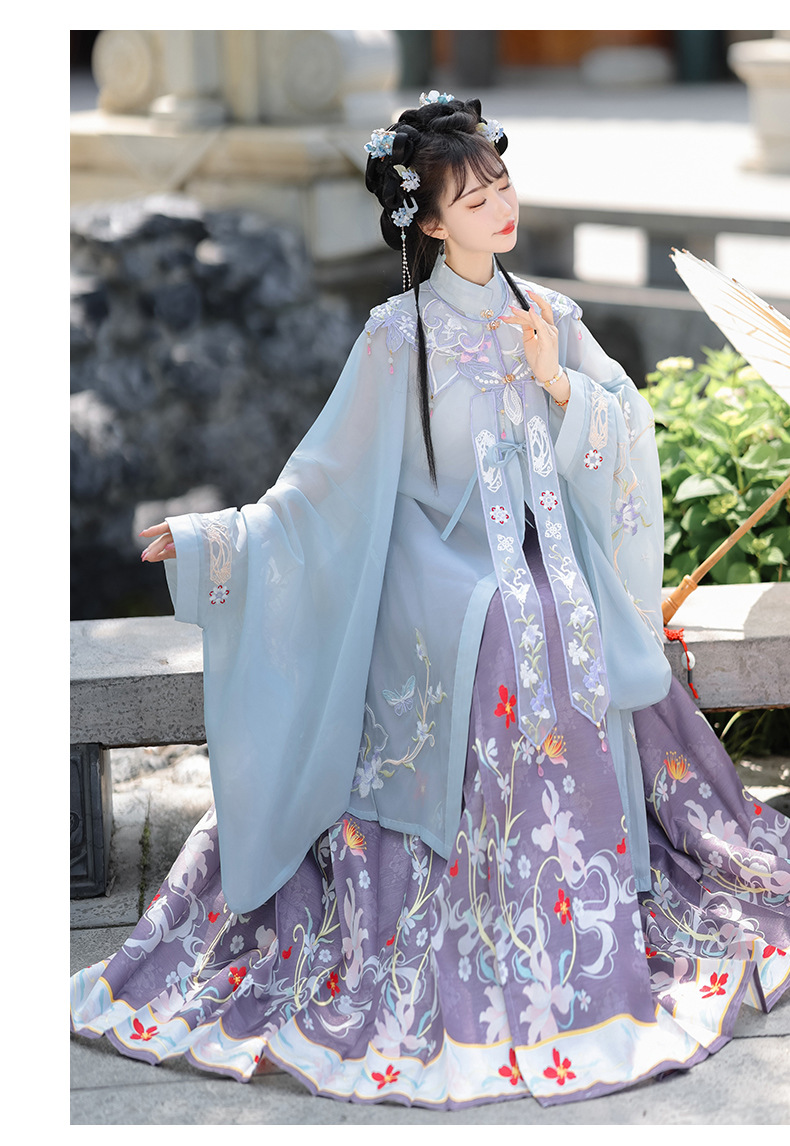 New original pink Mingzhi heavy industry embroidery cloud shoulder stand collar long skirt horse face skirt Hanfu women spring summer(pic15)