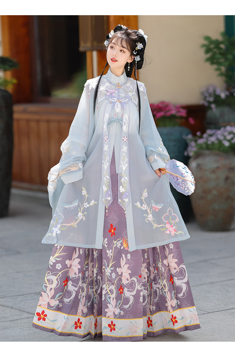 New original pink Mingzhi heavy industry embroidery cloud shoulder stand collar long skirt horse face skirt Hanfu women spring summer(pic21)