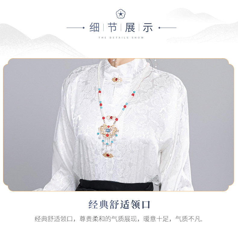 Hanfu original Ming Hanfu half high neck shirt blouse imitation makeup flower horse skirt set(pic5)