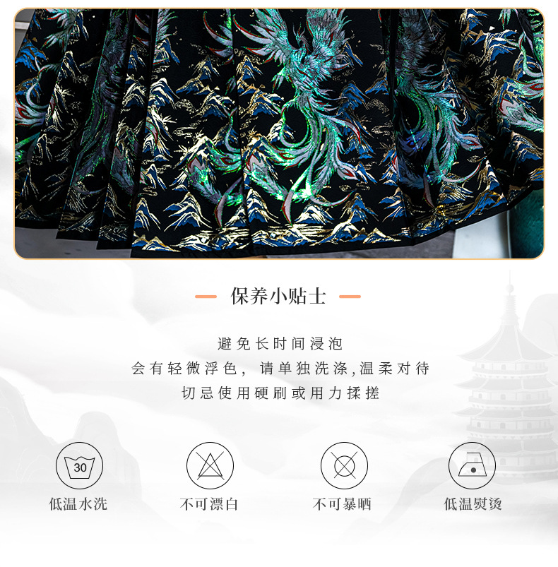 Hanfu original Ming Hanfu half high neck shirt blouse imitation makeup flower horse skirt set(pic4)