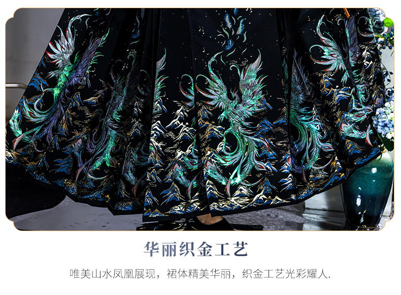 Hanfu original Ming Hanfu half high neck shirt blouse imitation makeup flower horse skirt set(pic6)