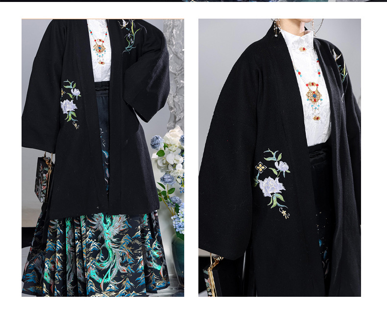 Hanfu original Ming Hanfu half high neck shirt blouse imitation makeup flower horse skirt set(pic18)