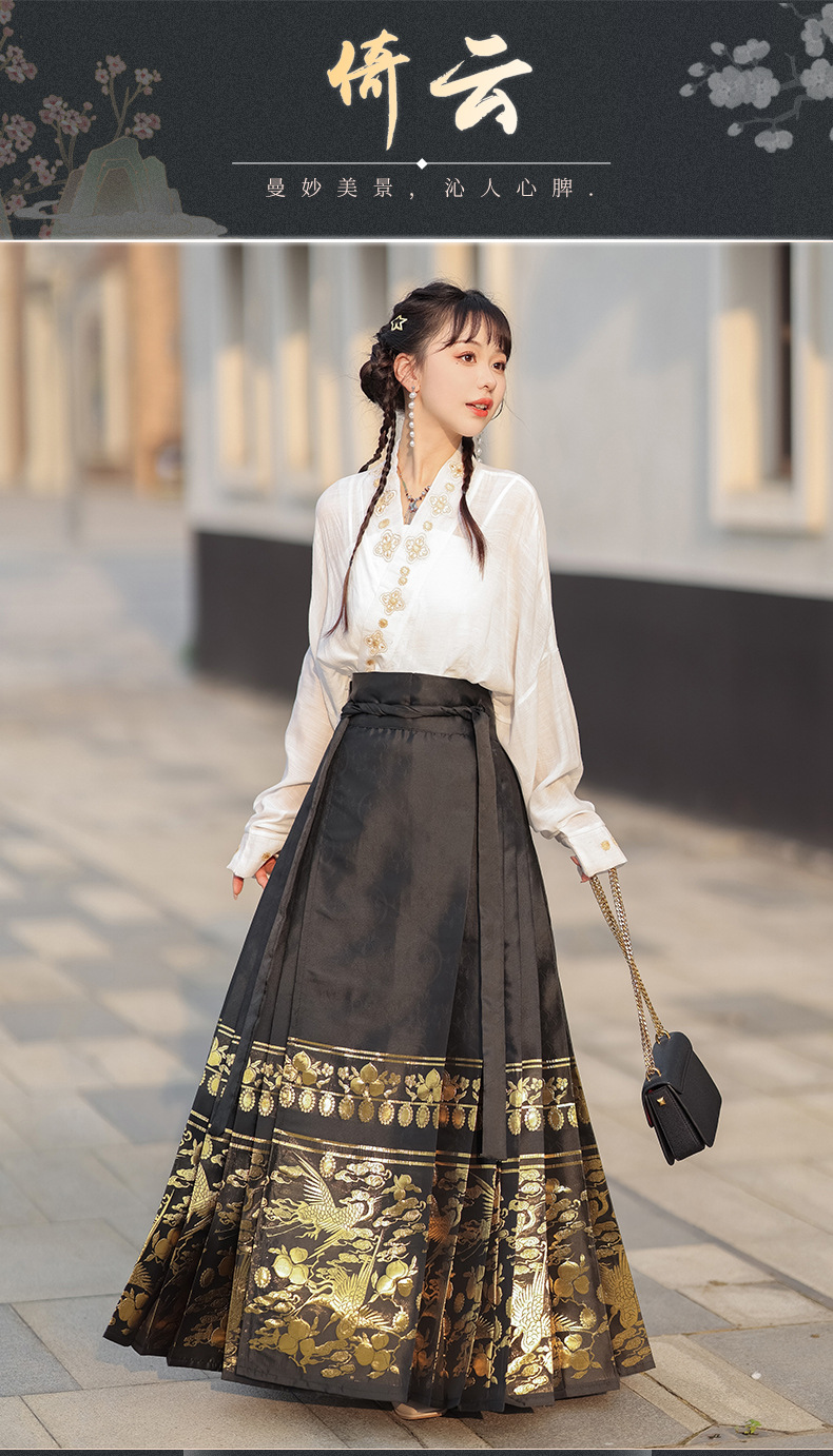 Summer new Chinese style womens dress Ming improved Hanfu adult black horse skirt set skirt(pic1)