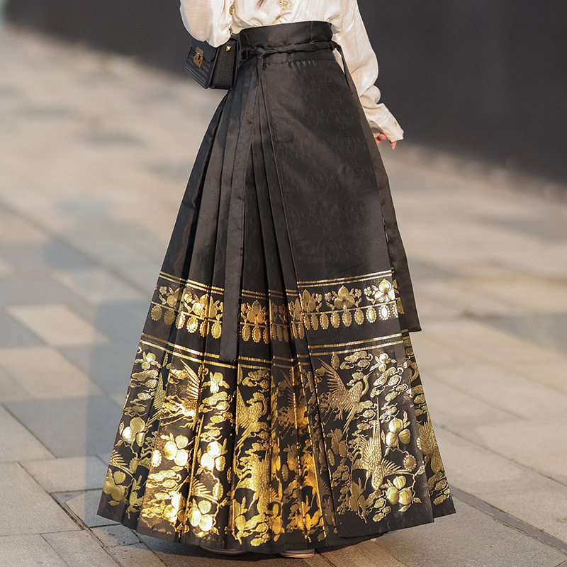 Summer new Chinese style womens dress Ming improved Hanfu adult black horse skirt set skirt(pic23)