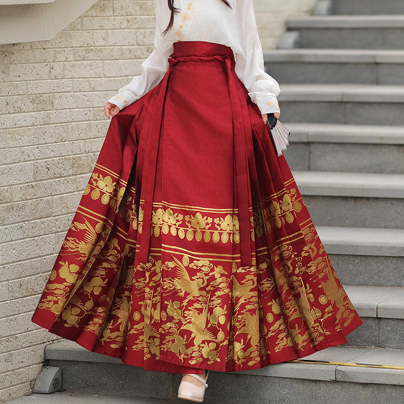 Summer new Chinese style womens dress Ming improved Hanfu adult black horse skirt set skirt(pic24)