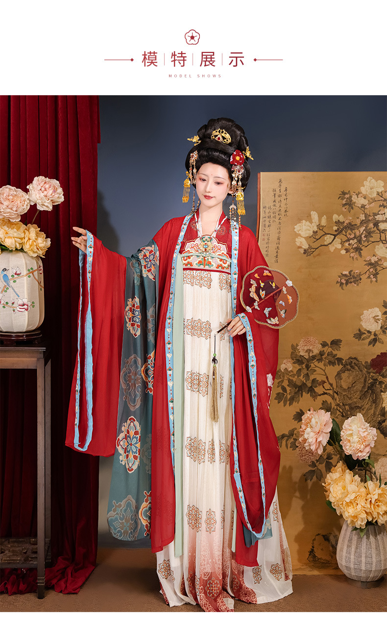 Summer full set of original Tang system 褙子 heavy industry embroidery chest-length ruqun straight collar wide sleeve shirt Hanfu women daily(pic9)