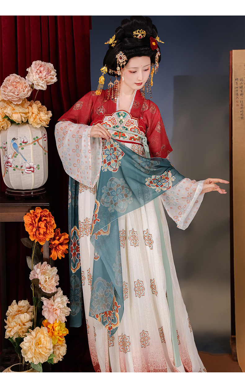 Summer full set of original Tang system 褙子 heavy industry embroidery chest-length ruqun straight collar wide sleeve shirt Hanfu women daily(pic16)