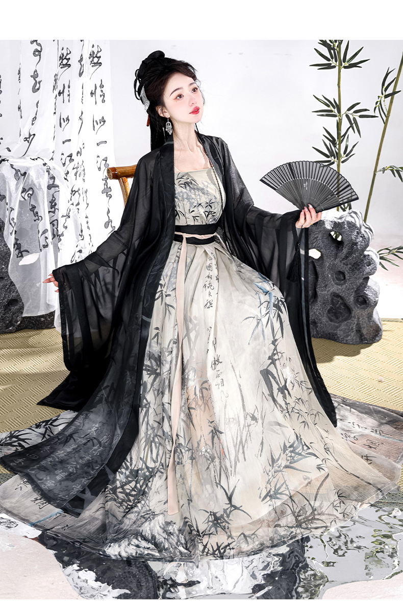 Original Hanfu female Song-style ink bamboo hidden calligraphy work Hanfu New Chinese National tide improved Han elements ink summer(pic12)