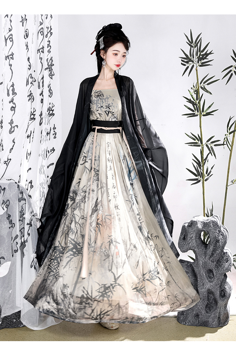 Original Hanfu female Song-style ink bamboo hidden calligraphy work Hanfu New Chinese National tide improved Han elements ink summer(pic13)