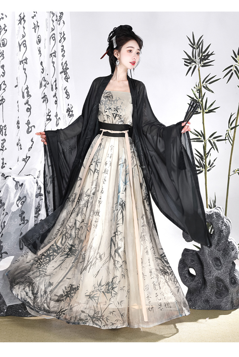 Original Hanfu female Song-style ink bamboo hidden calligraphy work Hanfu New Chinese National tide improved Han elements ink summer(pic16)