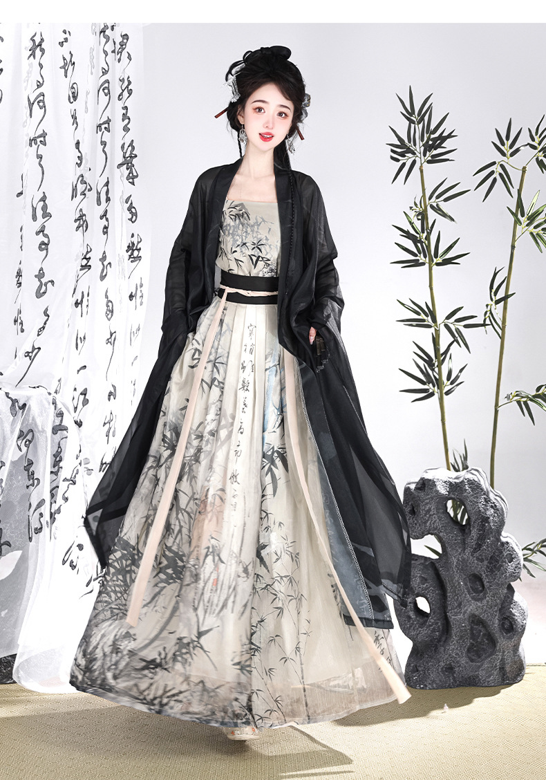 Original Hanfu female Song-style ink bamboo hidden calligraphy work Hanfu New Chinese National tide improved Han elements ink summer(pic17)