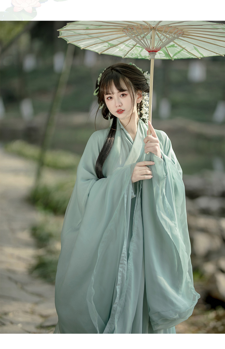 Original authentic Wei Jin Hanfu female Chinese wind to collar waist skirt daily ancient dress Xianqi elegant spring and autumn(pic8)