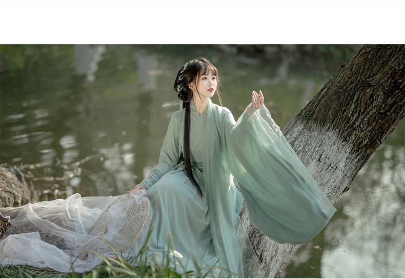 Original authentic Wei Jin Hanfu female Chinese wind to collar waist skirt daily ancient dress Xianqi elegant spring and autumn(pic10)