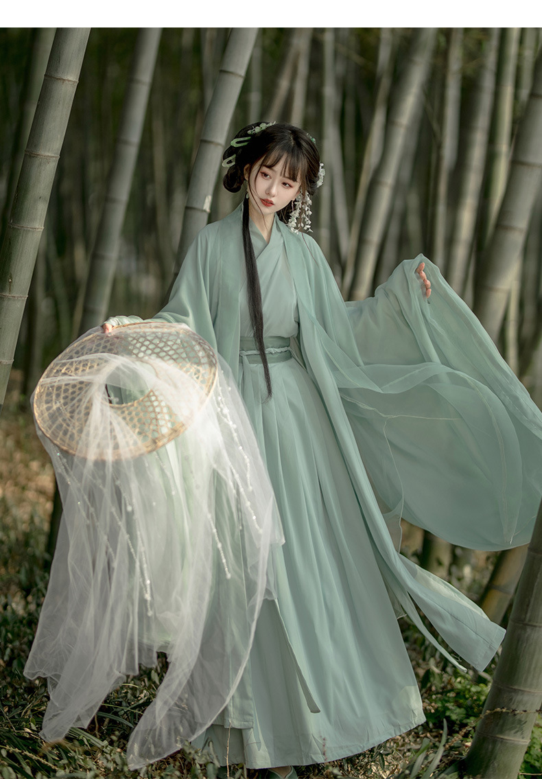 Original authentic Wei Jin Hanfu female Chinese wind to collar waist skirt daily ancient dress Xianqi elegant spring and autumn(pic9)