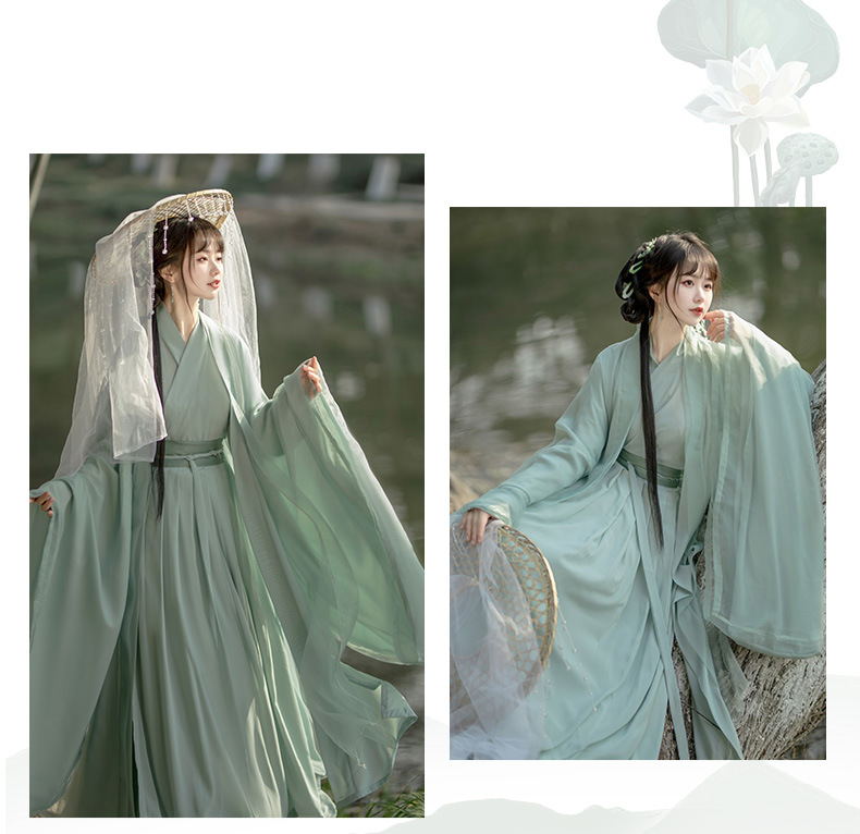 Original authentic Wei Jin Hanfu female Chinese wind to collar waist skirt daily ancient dress Xianqi elegant spring and autumn(pic11)