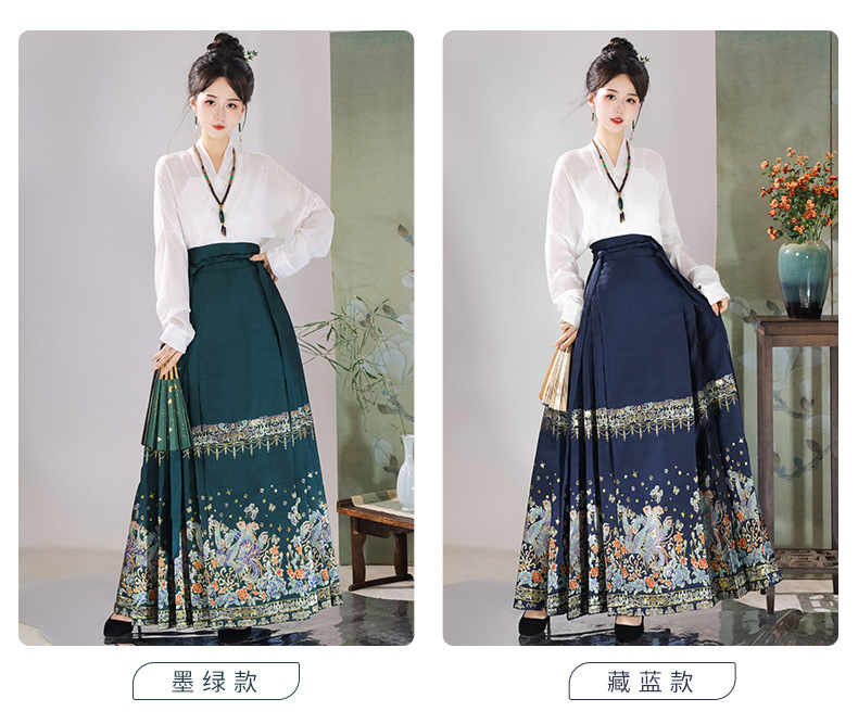 New Chinese style Chinese style bright system Hanfu female horse face skirt daily wear suit all matching collar commuter autumn and winter new style(pic5)