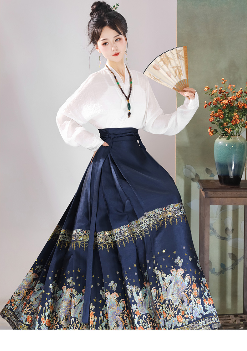 New Chinese style Chinese style bright system Hanfu female horse face skirt daily wear suit all matching collar commuter autumn and winter new style(pic19)