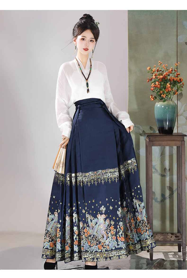 New Chinese style Chinese style bright system Hanfu female horse face skirt daily wear suit all matching collar commuter autumn and winter new style(pic21)