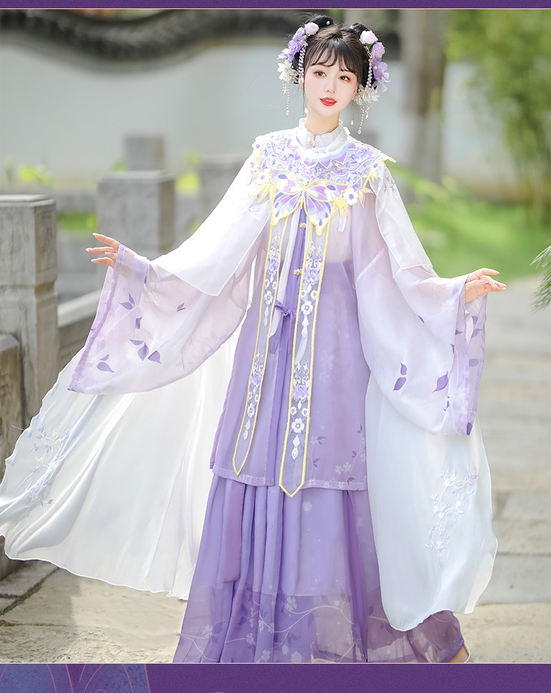 The original Hanfu woman Ming system light on the front, standing collar long jacket waist skirt cloud shoulder cape embroidered cape spring and summer(pic8)