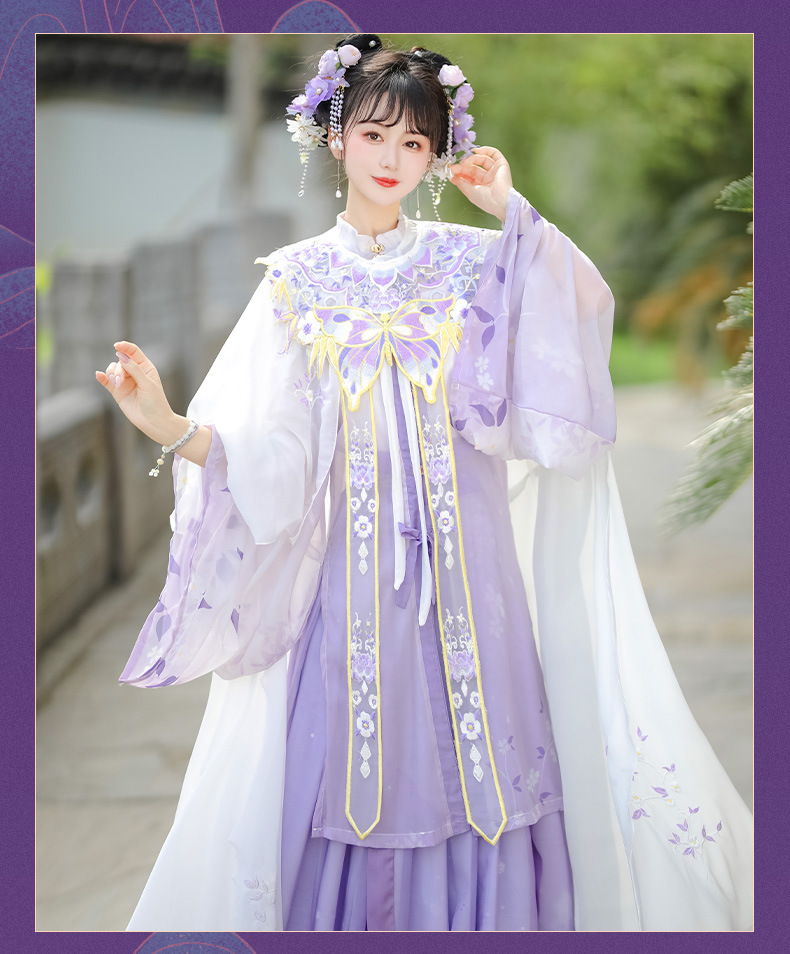 The original Hanfu woman Ming system light on the front, standing collar long jacket waist skirt cloud shoulder cape embroidered cape spring and summer(pic9)