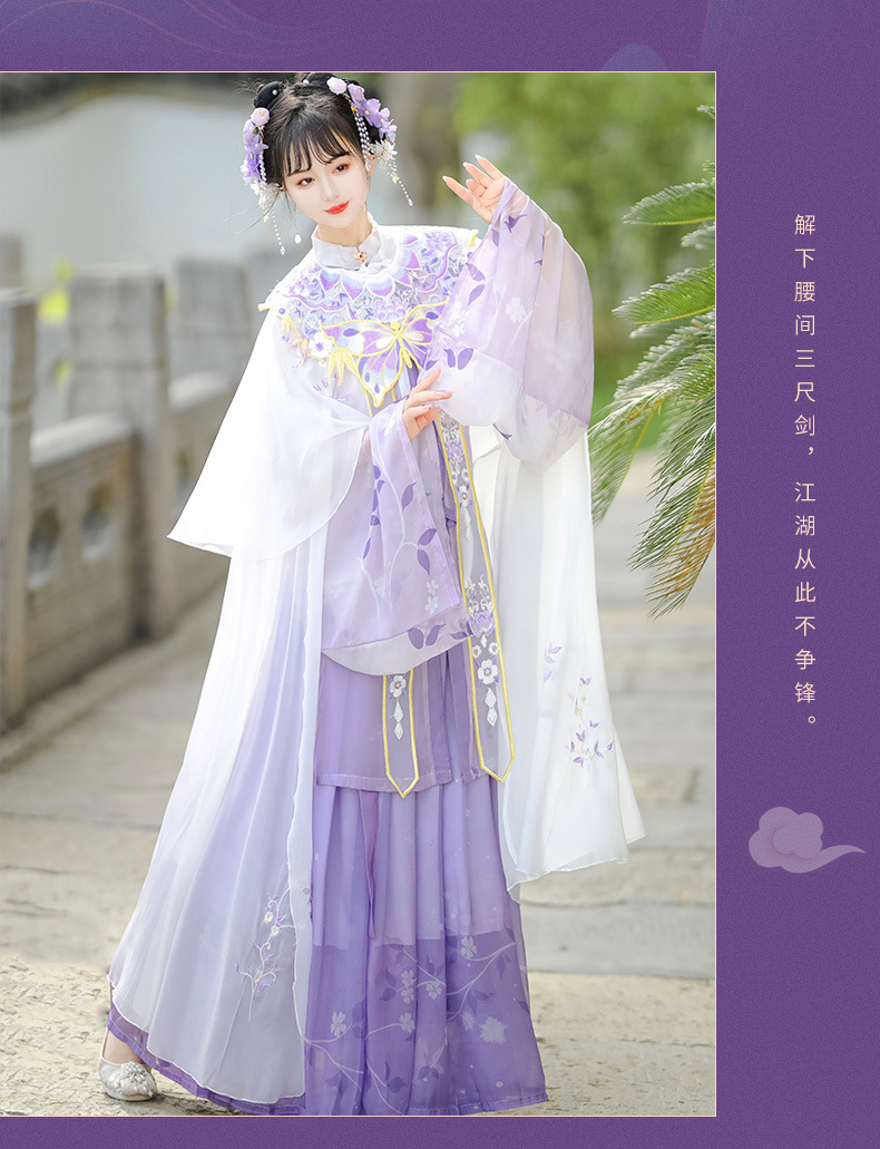 The original Hanfu woman Ming system light on the front, standing collar long jacket waist skirt cloud shoulder cape embroidered cape spring and summer(pic13)