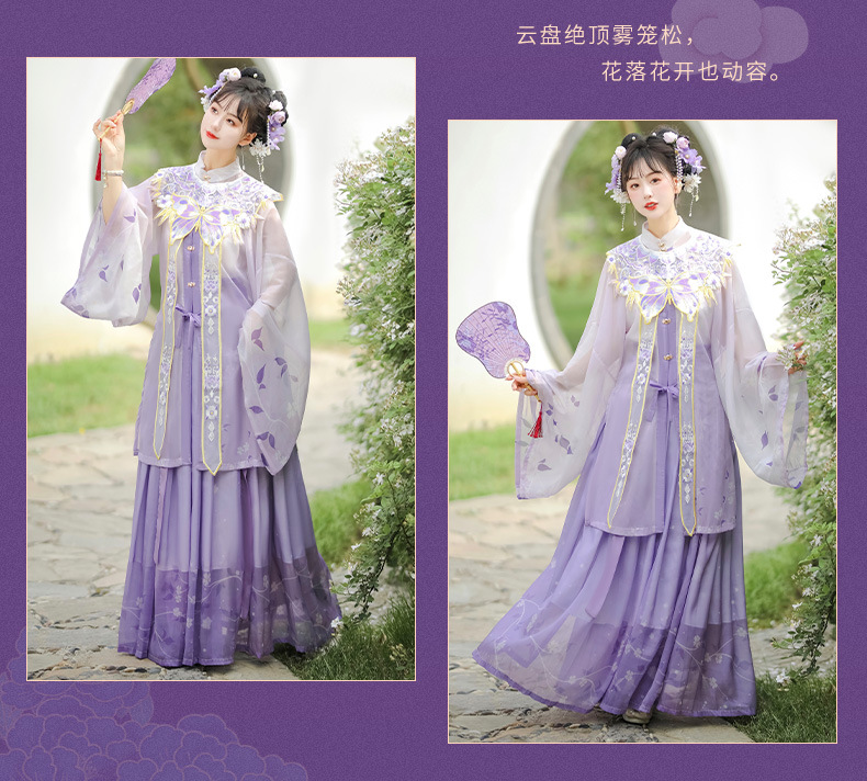 The original Hanfu woman Ming system light on the front, standing collar long jacket waist skirt cloud shoulder cape embroidered cape spring and summer(pic15)